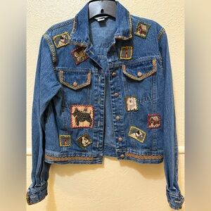 Vintage Stonebridge Dog Embroidered Denim Jean Jacket Size Petite